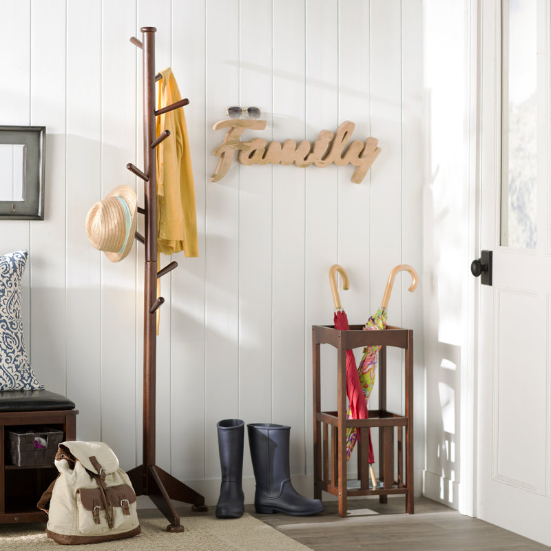 Walnut Wood Umbrella Stand with Metal Tray