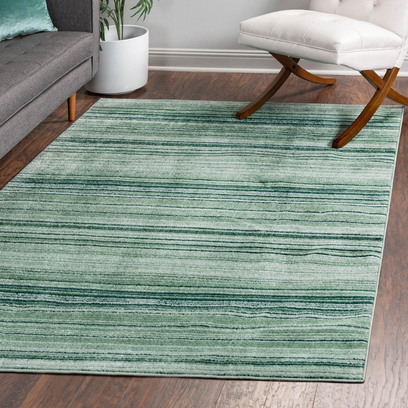 Tapis vert / gris à rayures Osteen, Green, Rectangle 2 pi 2 po x 4 pi 1 po