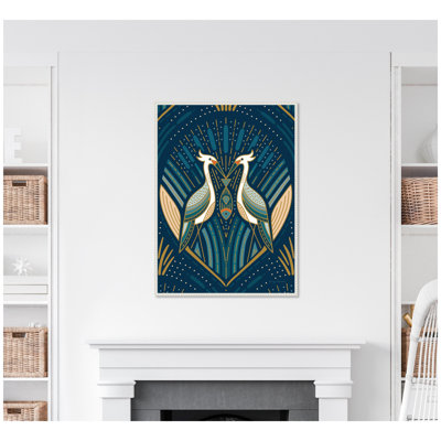 "Art Deco Herons Blue" par Carey Copeland, reproduction d'art sur toile encadrée
