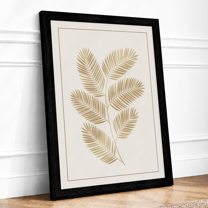 Golden Fronds Botanical - Framed Print, Black, A4 - 29.7 x 21.0 cm