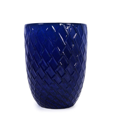 All-Weather Dark Blue Ceramic Planter, Suitable For Herbs And Small Plants, Sleek Design, 55.15 Lbs Flowerpot Indoor Decor, Frost-,