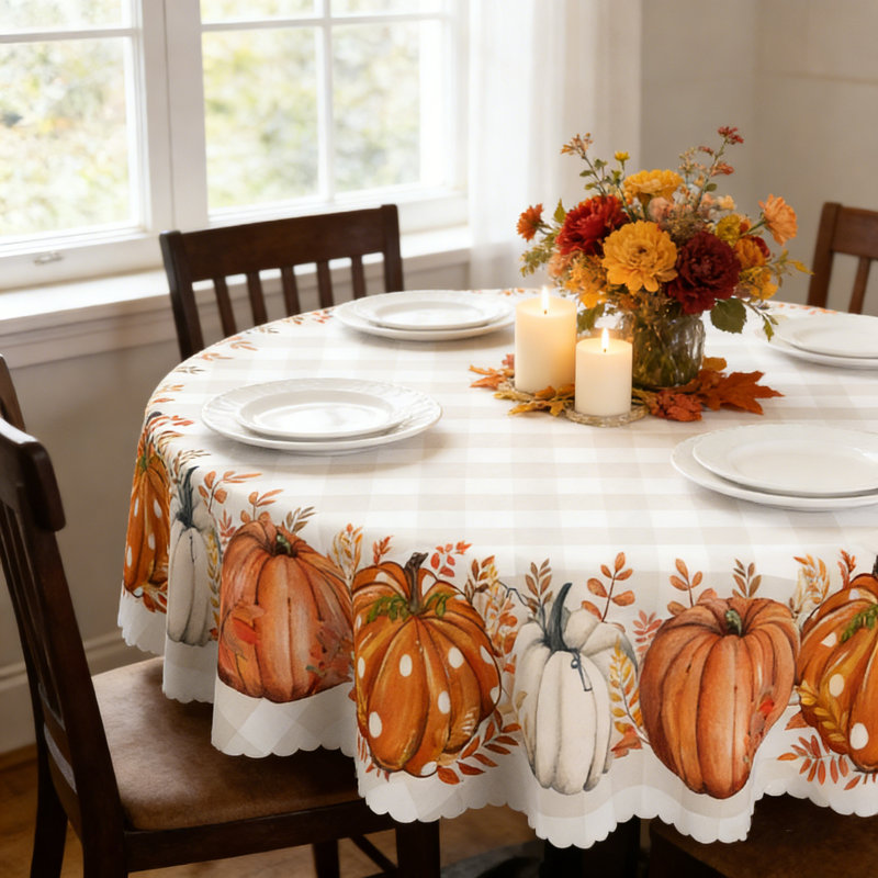 Autumn-Winter Tablecloth 152x152cm Round Autumn-Winter Holiday Patterns Party Picnic Dinner Party Decorative Table Cover