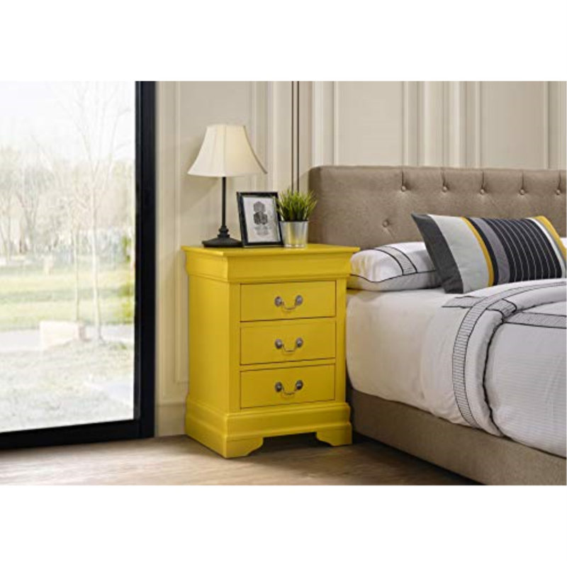 Citronelle Nightstand with 3 Drawers Bed Side Table Nightstand Bedroom End Tables, Yellow