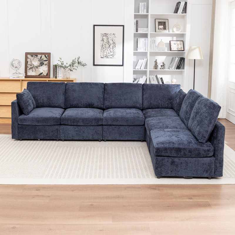Canapé modulaire rembourré en L 6 pièces Miller, Bleu