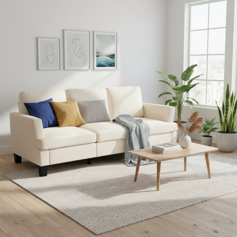 84'' Linen Upholstered 3-Seater Sofa, Beige