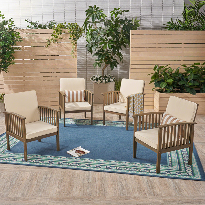 Chaise de patio pour l'extérieur avec coussins, Structure grise / coussin crème