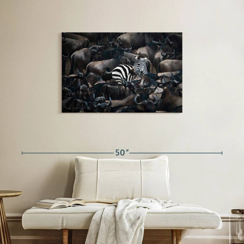 Alvord Zebra In Wildebeest Herd, 24" H x 36" W