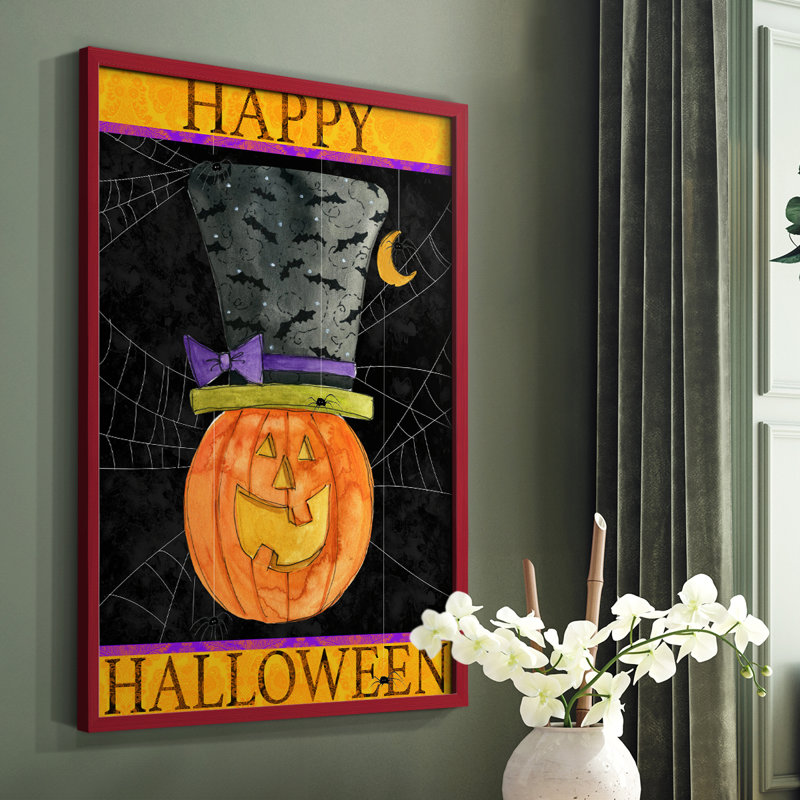 Joyeux Halloween, reproduction encadrée - bois massif, Rouge, H 10 po x l 8 po