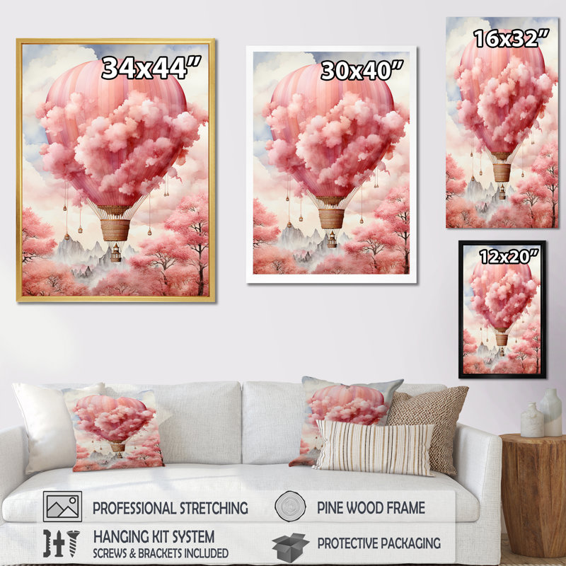 «Pink Whimsical Balloon Magic» sur impression sur toile, Toile tendue, H 20 po x l 12 po x P 1 po