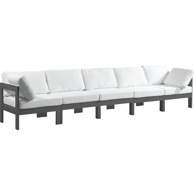 Kylis 150'' Wide Aluminum Patio Sofa with Cushions, Dark Gray, White