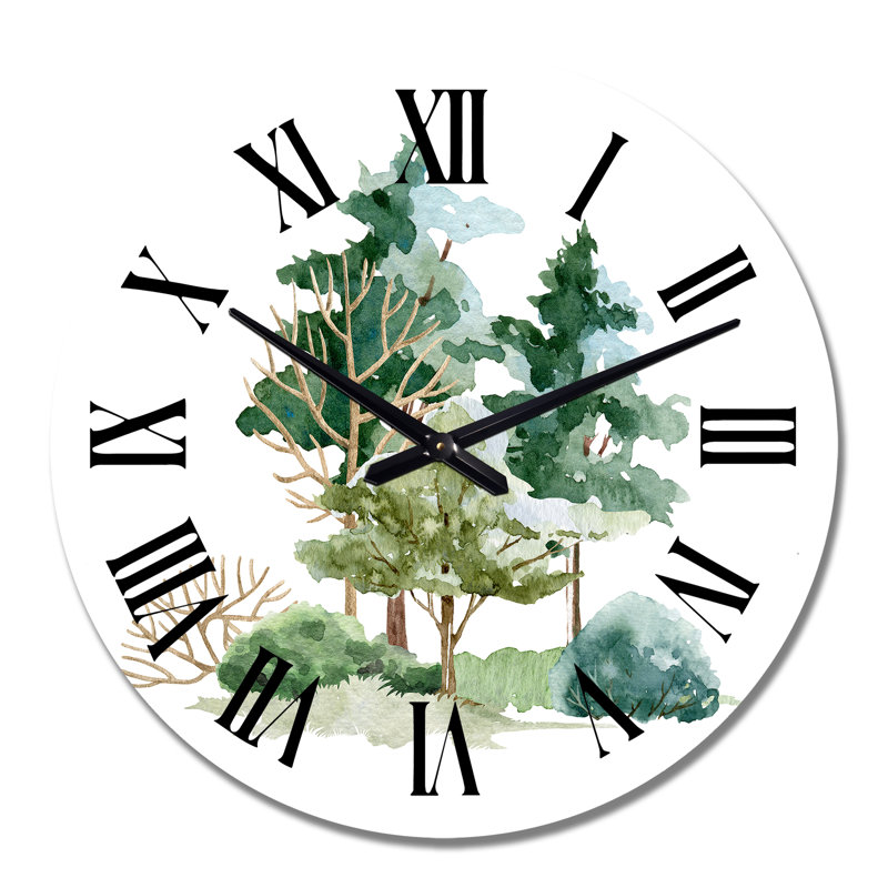 Trees Bush and Meadow On White - Horloge murale traditionnelle, Moyen