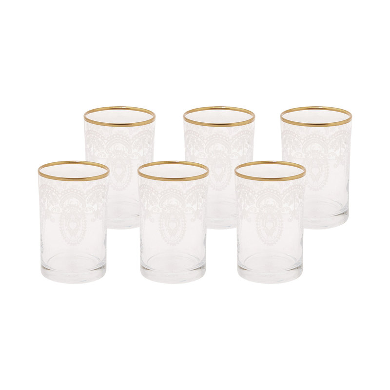 Karaca 6 Piece Glass Small Water Glass Set, Gold Transparent