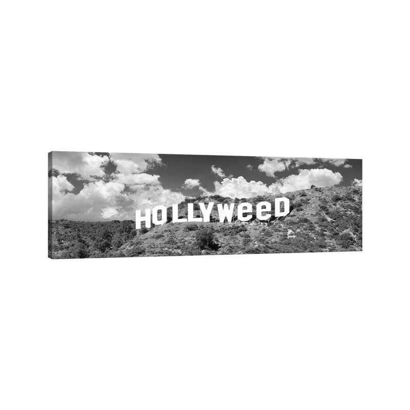 Hollywood Sign Changed To Hollyweed, Los Angeles, California, USA (Black And White) by Panoramic Images - Panoramic Gallery-Wrapped Canvas Giclée on Canvas