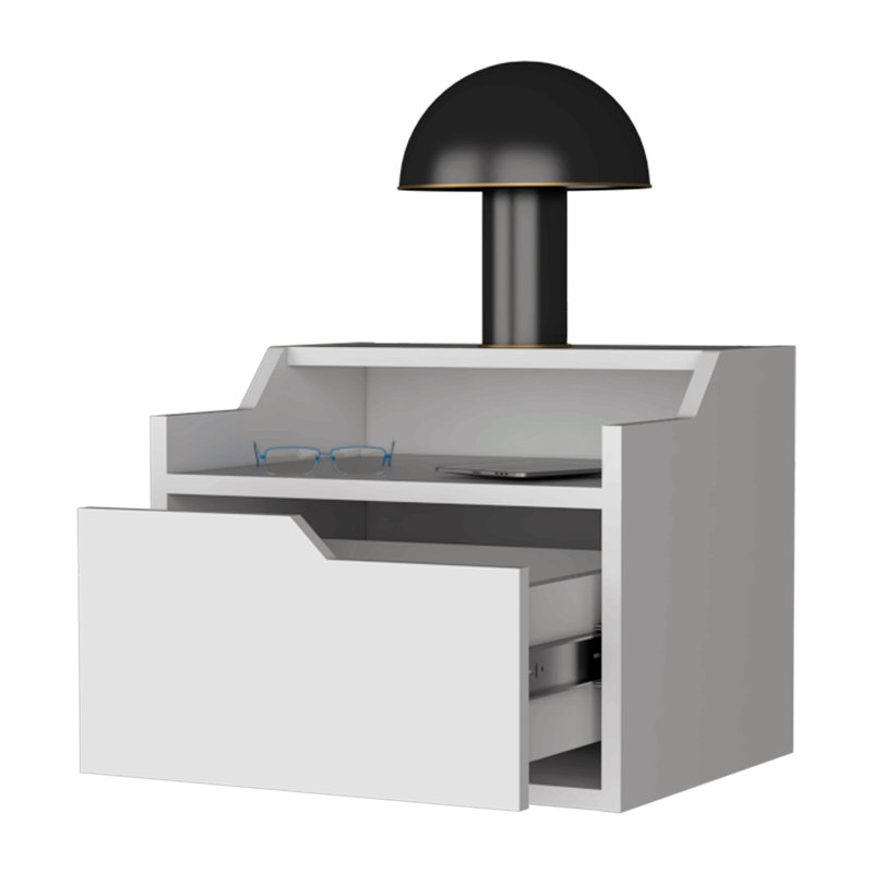 Table de chevet flottante avec tiroir et double tablette Florence, Blanc