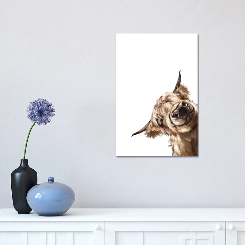 Sneaky Highland Cow by Big Nose Work - Print on Canvas, 101.6 cm H x 66.04 cm W x 3.175 cm D, No Frame