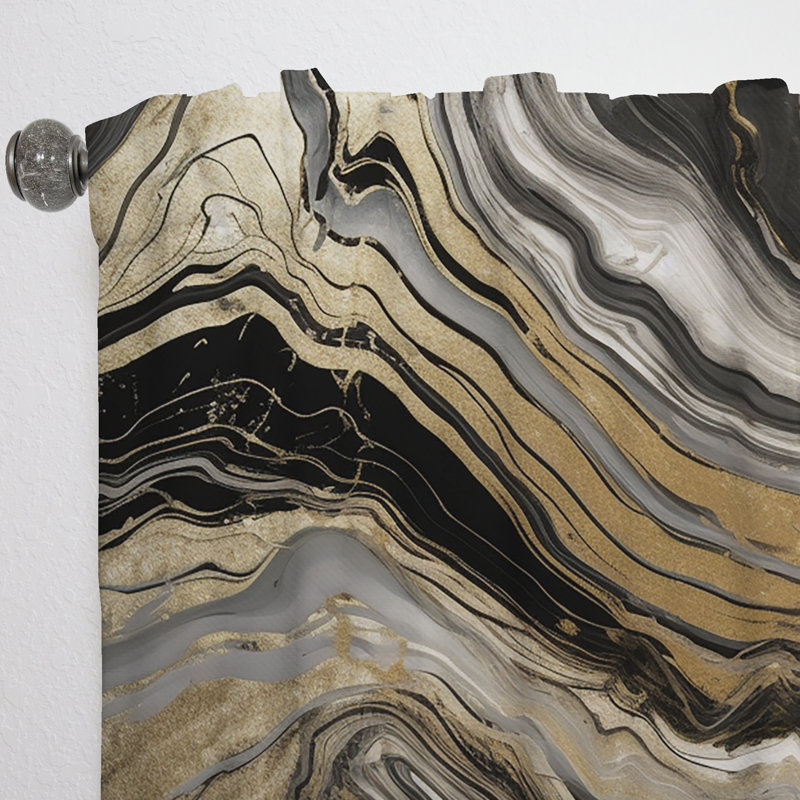 Campobello - Exploring The Depths Of Black Gold Geode III - Modern Velvet Curtain - Room Darkening - 1 panel, 52" W x 120" L