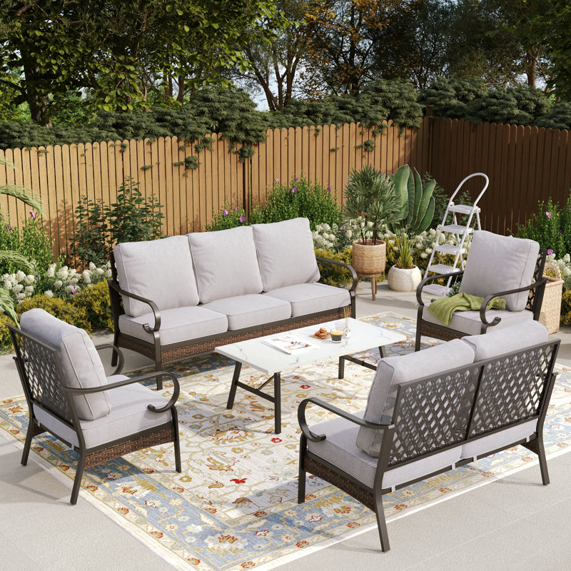 7 - Person Outdoor Furniture Sets With Thick Cushions, Light Gray