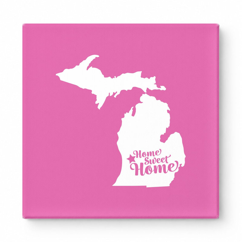 Home Sweet Home - Michigan State Silhouette - art mural sur toile, Rose clair/blanc