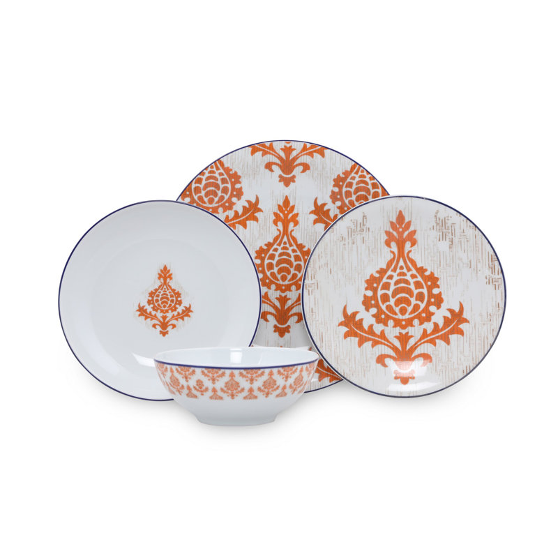 Service de table 24 pièces, service pour 6 Jernigan, Orange / blanc