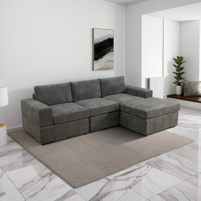 Premium Fabric Reversible Modular Living Room Sofa With Ottomans