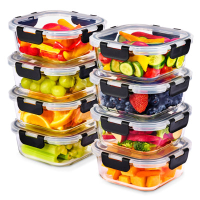 Prep & Savour Glass Meal Prep Containers with Airtight Lids - 8 Pack Square