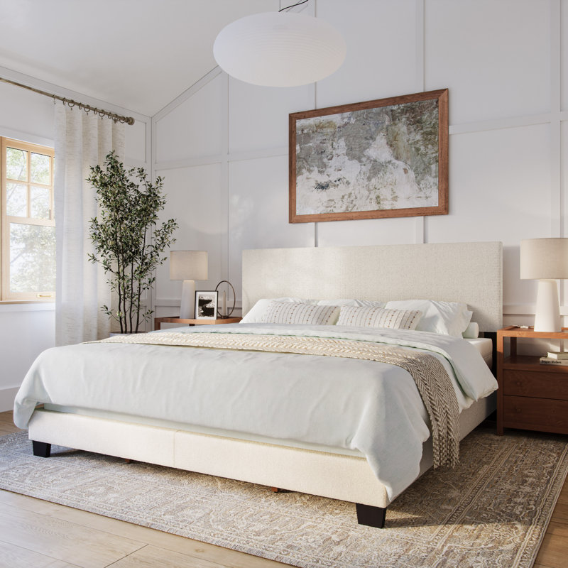 Lit tapissier Arlea, Beige Boucle, Très grand