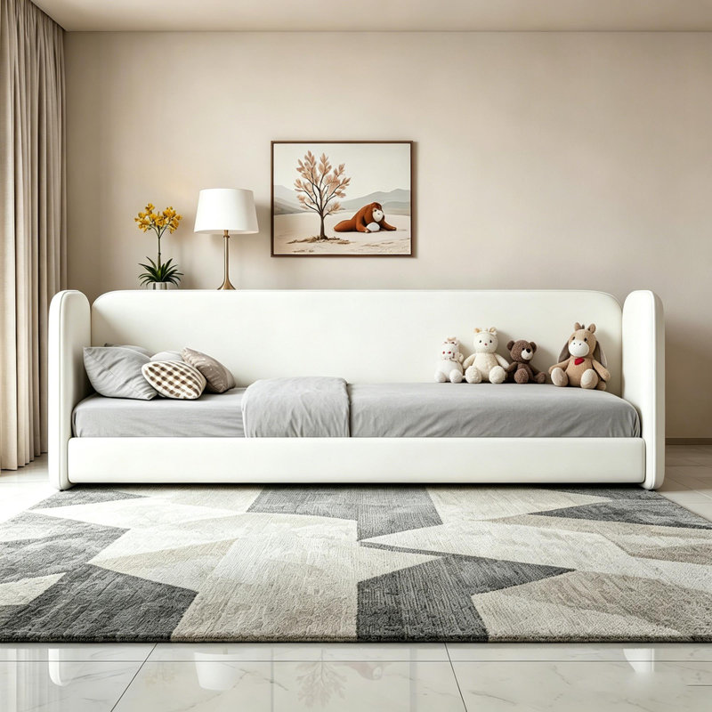 Lit de jour simple pour lit d'enfant simple rembourré Montessori, Beige