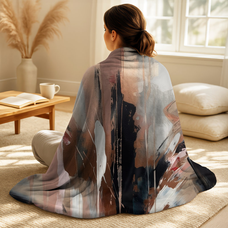 Jeté brun et noir Beyond Boundaries I - Abstrait, Blanket only (1 piece)