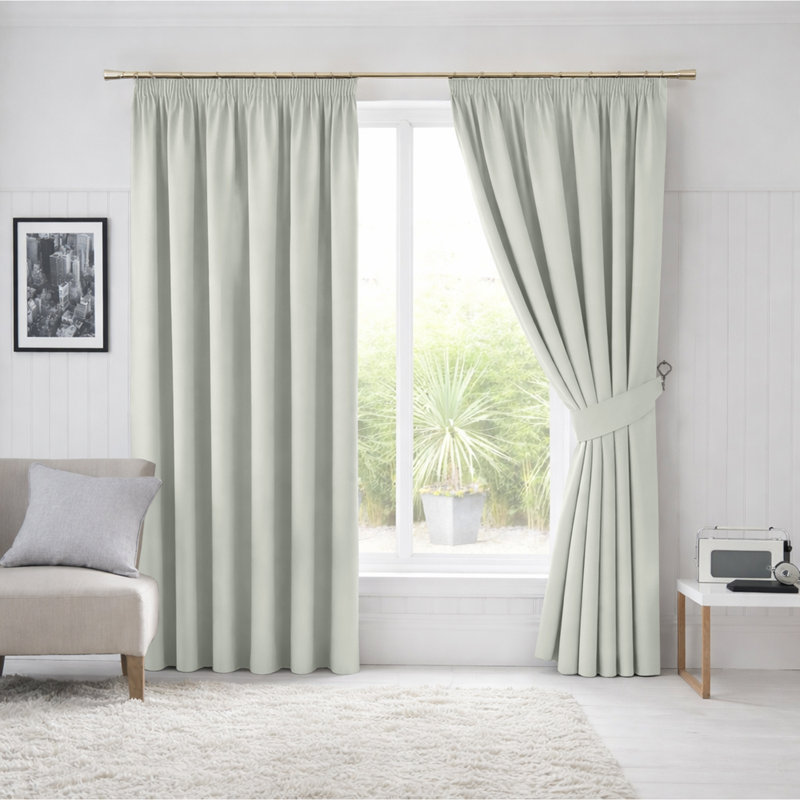 260 GSM Blackout Pencil Pleated Thermal Curtain (Set Of 2), 168cm Width x 137cm Drop, Cream