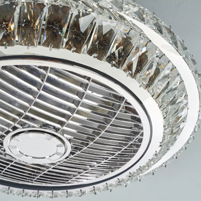 Crystal Bladeless Ceiling Fan Light,Ceiling Fan with Lights Remote Control,Low Profile Ceiling Fan
