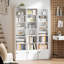 Bibliothèque à 7 niveaux avec tablette réglable et armoire, blanc