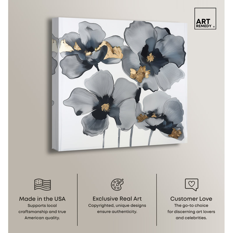 16" x 16" Black and Gold Floral Canvas Wall Art