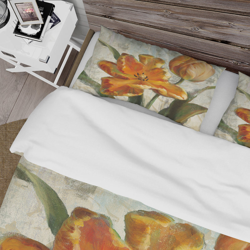 Parrot Tulips I sur ivoire - Ensemble de housse de couette Cabin & Lodge - Microfibre de polyester