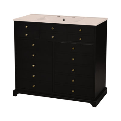 36'' Modern Bathroom Vanity with Ceramic Sink, Solid Wood Frame Storage Cabinet, Freestanding Design with 2 Drawers & Soft-Closing Doors