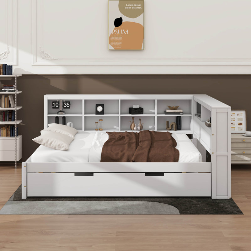 Lit de jour double avec lit gigogne, tablette et port USB