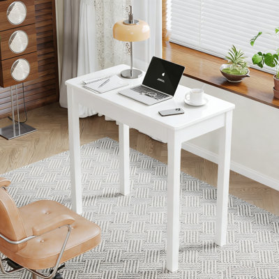 Bureau en bois massif avec tiroirs - Bureaux étroits rétro de 16 pouces, bureaux de style Mid-Century moderne, table d'étude en bois d'hévéa, petit bureau pour la chambre à coucher | petits espaces