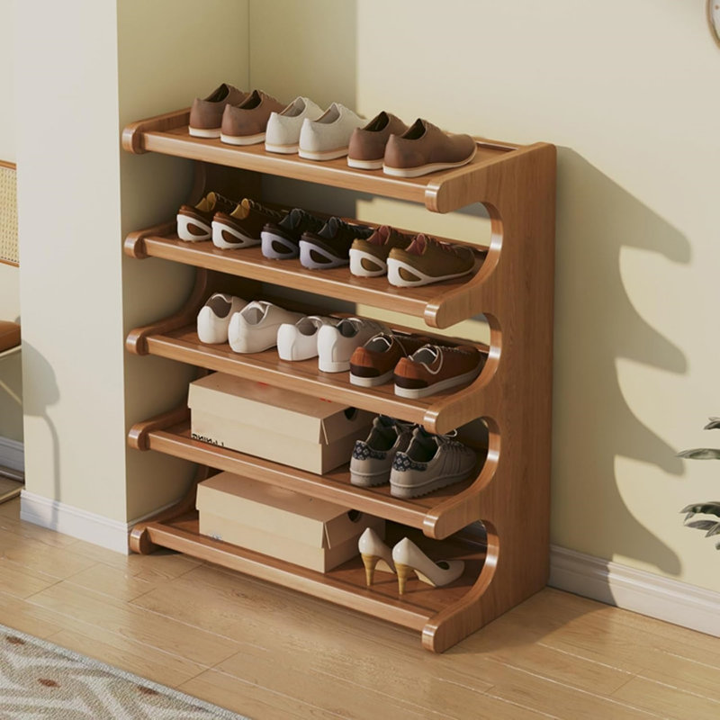 5-Layer Independent Tier Wood Shoe Rack, Space-Saving Vertical Storage Unit for Entryway & Hallway, Light Brown
