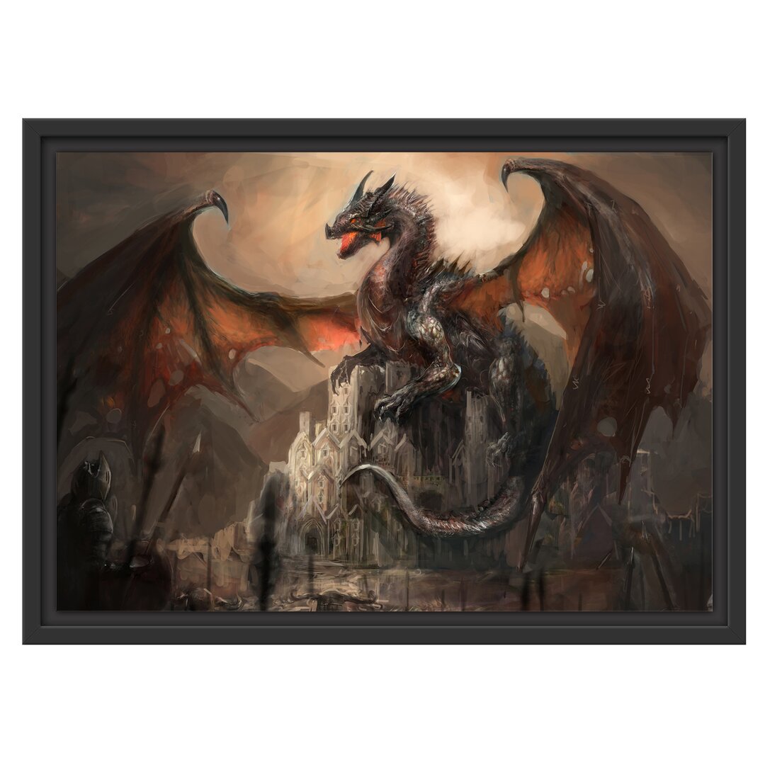 Gerahmtes Poster Dragon Guarding Castle