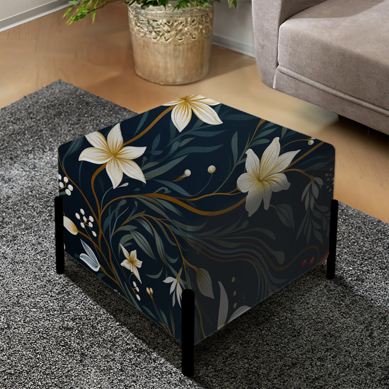 Repose-pieds carré blanc et vert avec fleurs zen tranquilles