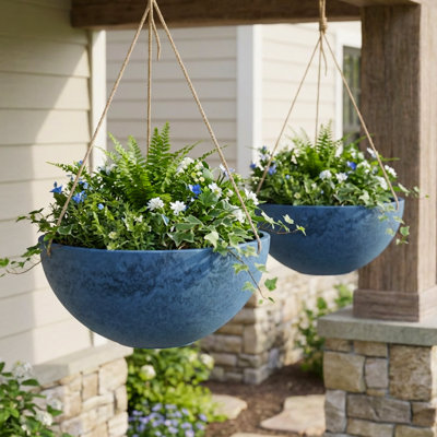 Algreen Acerra Hanging Planter, Set of 2 (Composite with Macramé Hangers, Indoor/Outdoor)