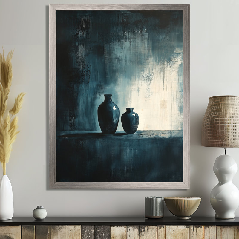 Deepmoody Moody Pottery Formes d'ombre - Nature morte abstraite, tableau encadré, H 40 po x l 30 po, Silver Picture Framed