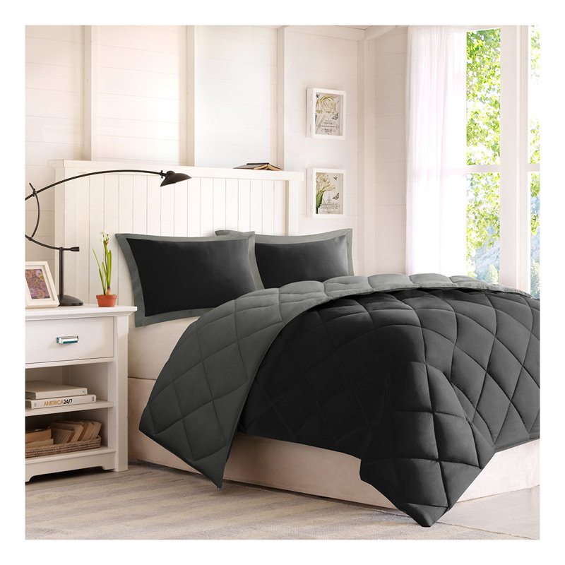 Ensemble d'édredon en duvet synthétique et matelassé simple et simple TG / 3M TG, noir / gris, Noir/gris