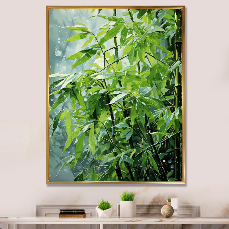 «Japon Bamboo Zenith Serenity I», reproduction d'art sur toile, Cadre flottant doré, H 20 po x l 12 po x P 1 po