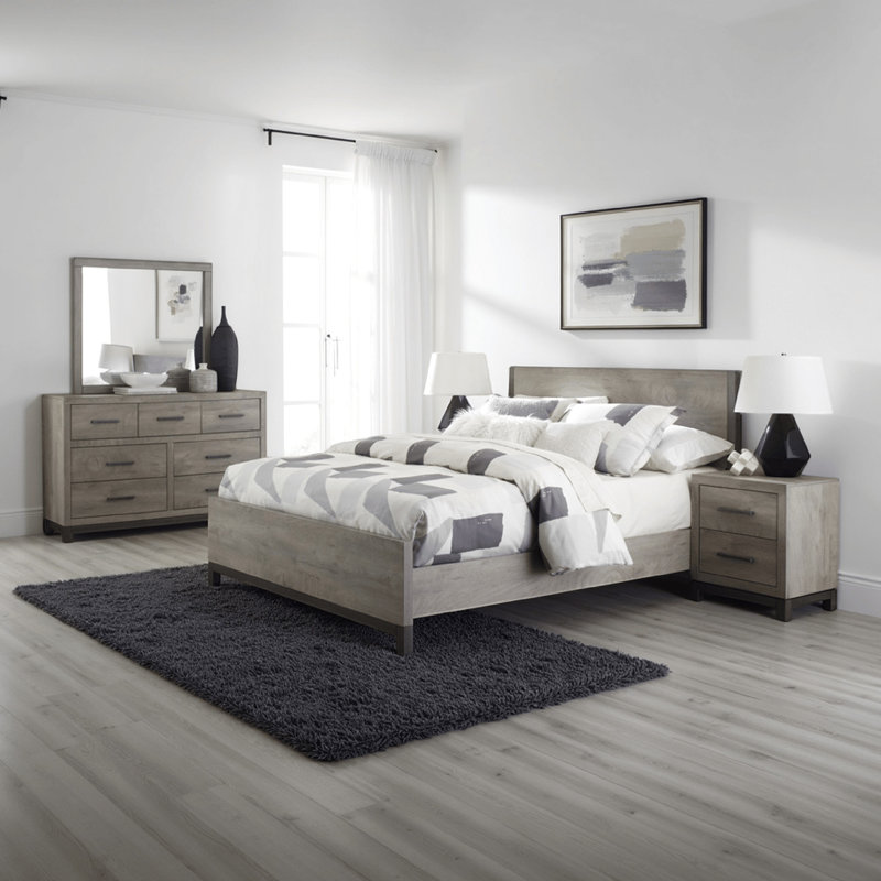 Ensemble de chambre à coucher pour grand lit 4 pièces Zephyr, gris clair, brun, style moderne