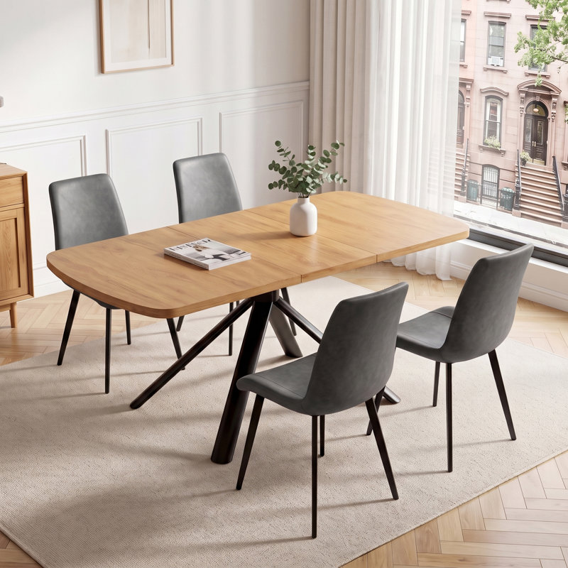 Ensemble de salle à manger 5 pièces, table en chêne et chaises rembourrées, Ensemble de cinq pièces : table, quatre chaises