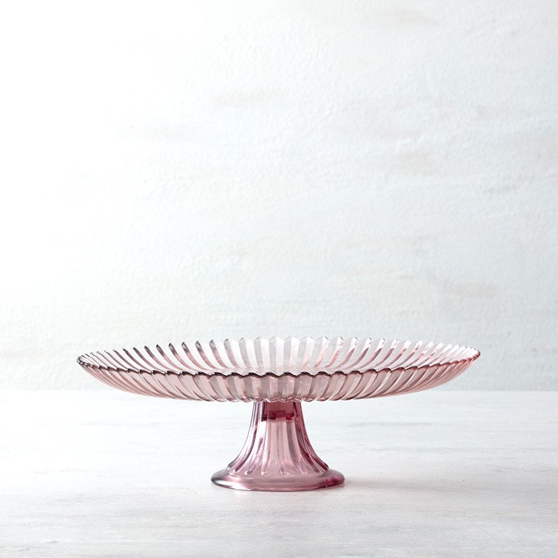 Fortessa Archie Glass, 13 Inch Large Cake Stand, Clear, Pink
