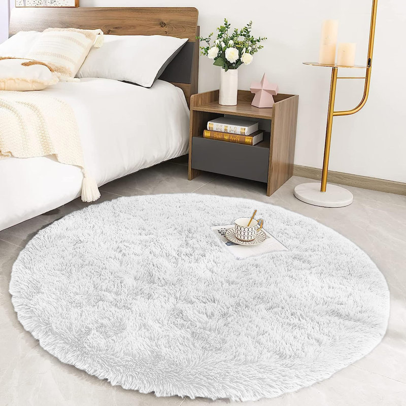 Tapis rond de couleur unie à poils longs de 4 pi x 4 pi pour salon