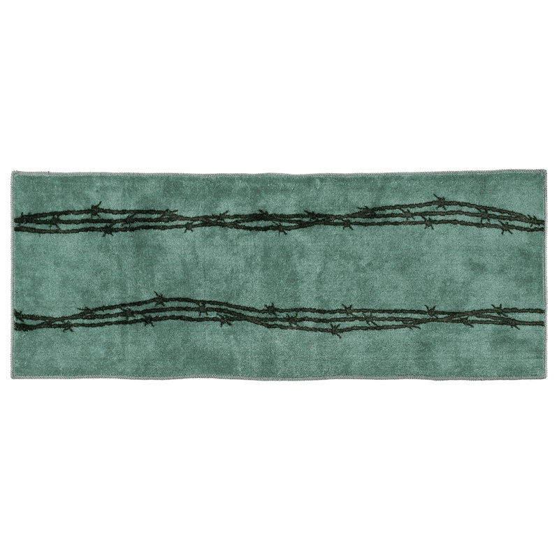 Turquoise Graphic Detail Rectangle Bathroom Rug with Anti-Slip Backing