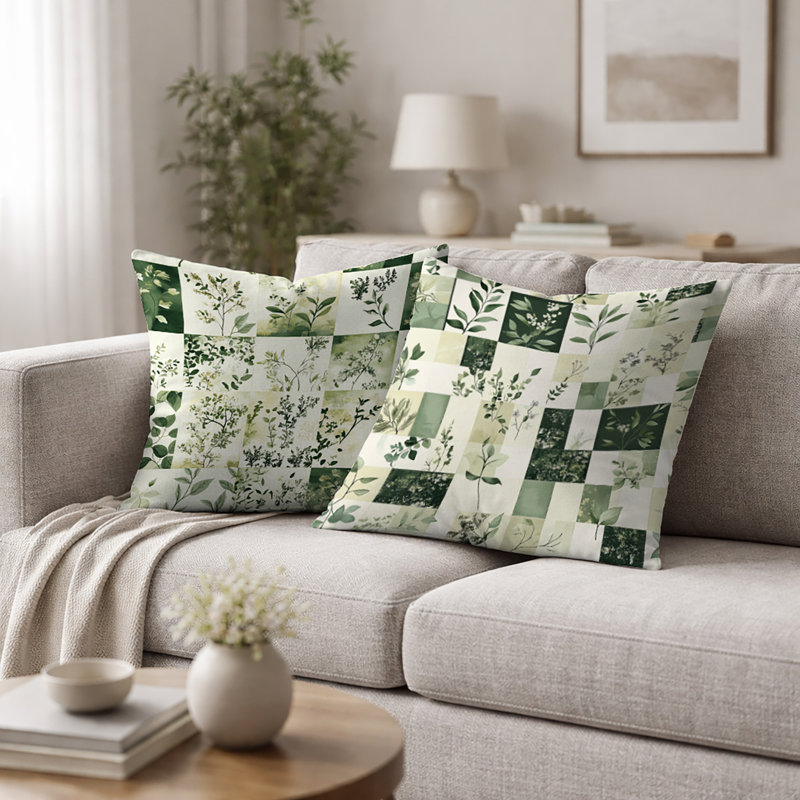 Country Farmhouse Throw Cushion - Meadows Quilt Patchwork Decorative Cushion, H 20 po x l 20 po
