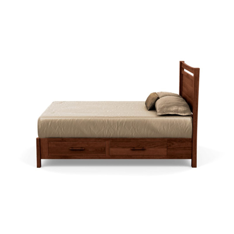 Lit plateforme avec rangement en bois massif Monterey, Cerise cognac, Grand